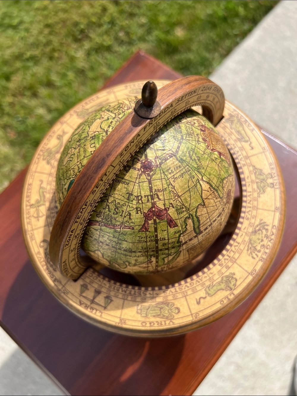 Vintage Old World Globe Zodiac Signs Wooden Desk Top World w/Stand Made in Italy - Picture 8 of 10